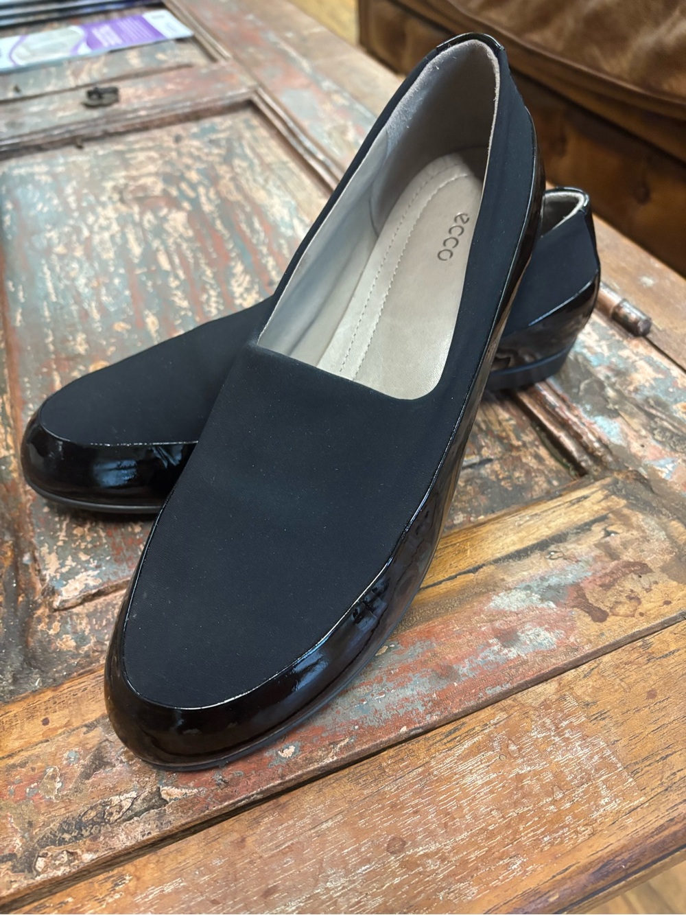 Ecco Black Patent-Trim Slip-On Loafers